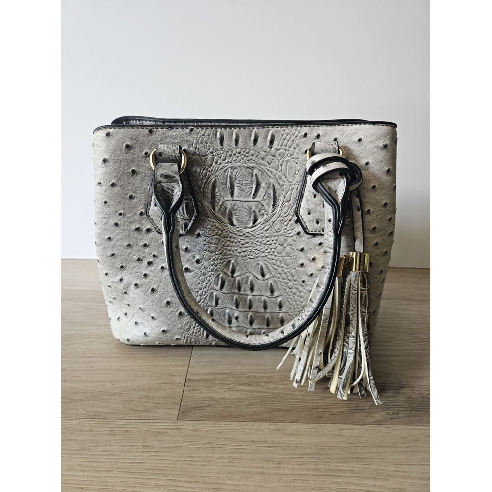 Structured Gray Ombré Handbag with Exotic Embossed Detailing Boho Dark Academia